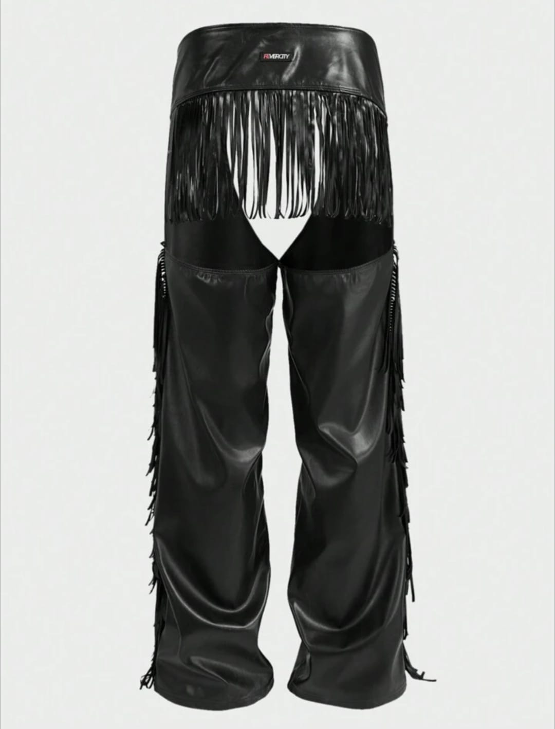 Men's Black Faux Leather Fringe Wide-Leg Pants – Western Punk Statement Trousers